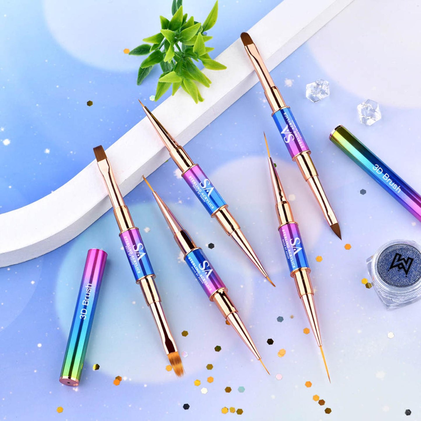 5 PCS Double-Sided Liner Brush and 3D Art Set Iridescent 💕